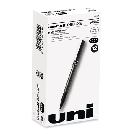 UNI-BALL Deluxe Stick Roller Ball Pen, Micro 0.5mm, Black Ink, Gray Barrel, PK12 60025